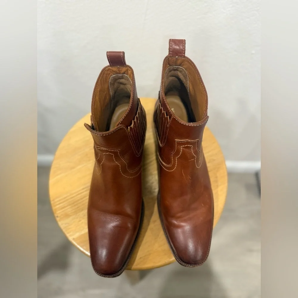 Vanessa Bruno Santiag Cognac Leather Western Ankle Boots – EU 37, US 6.5/7